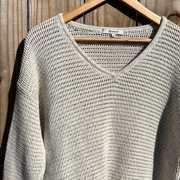 Madewell Women’s Cream with Orange Blue Thread V-Neck Long Sleeve Sweater Cotton - Picture 10 of 16